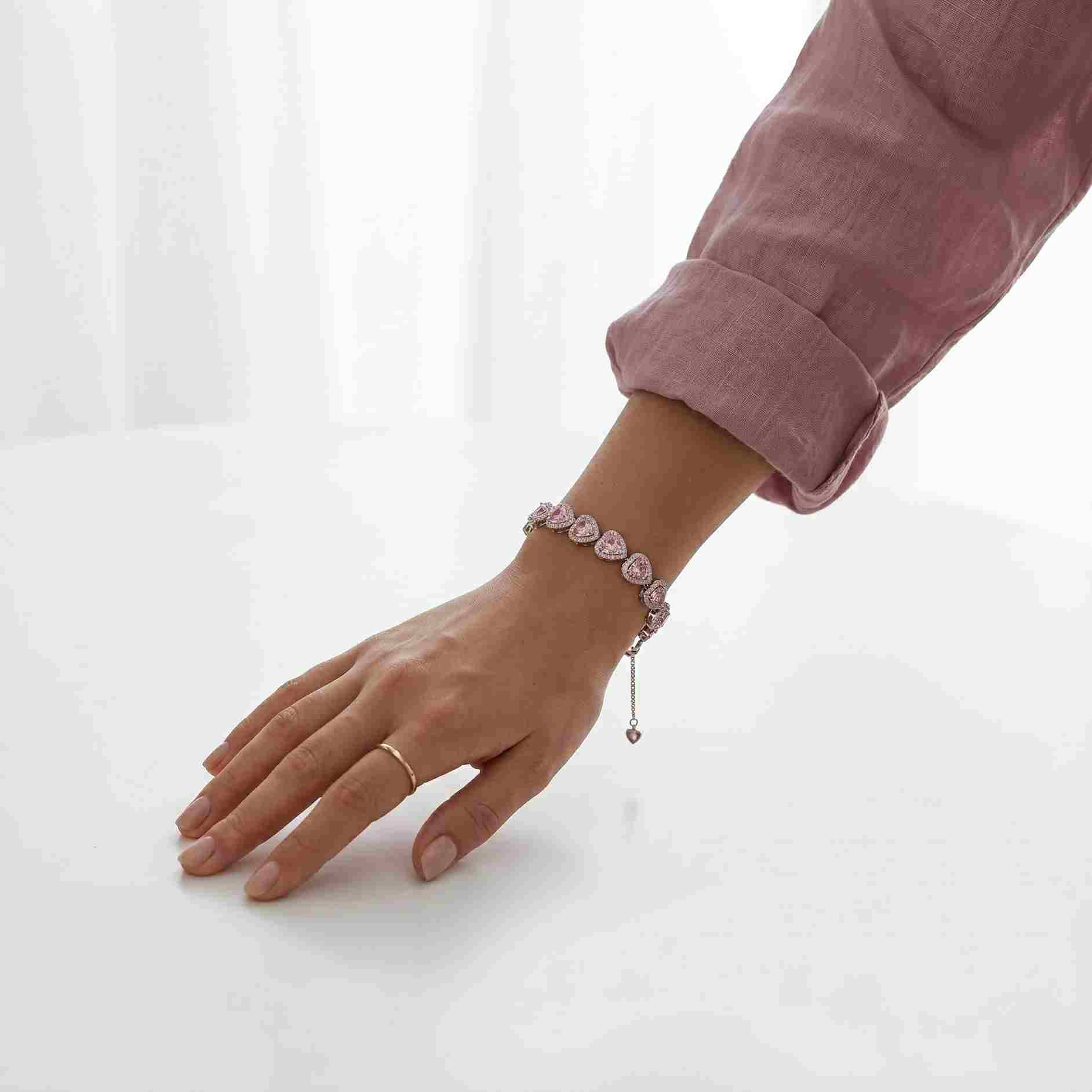 Pulsera Perséfone | Eslabones de Corazón Rosa