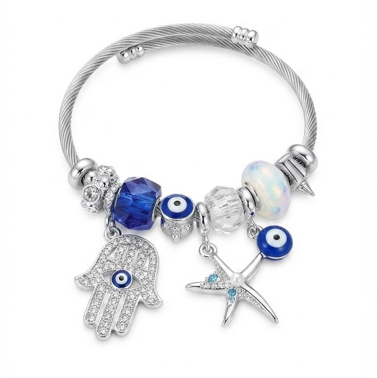Pulsera Ojo Turco y Hamsa "Protección Celestial"