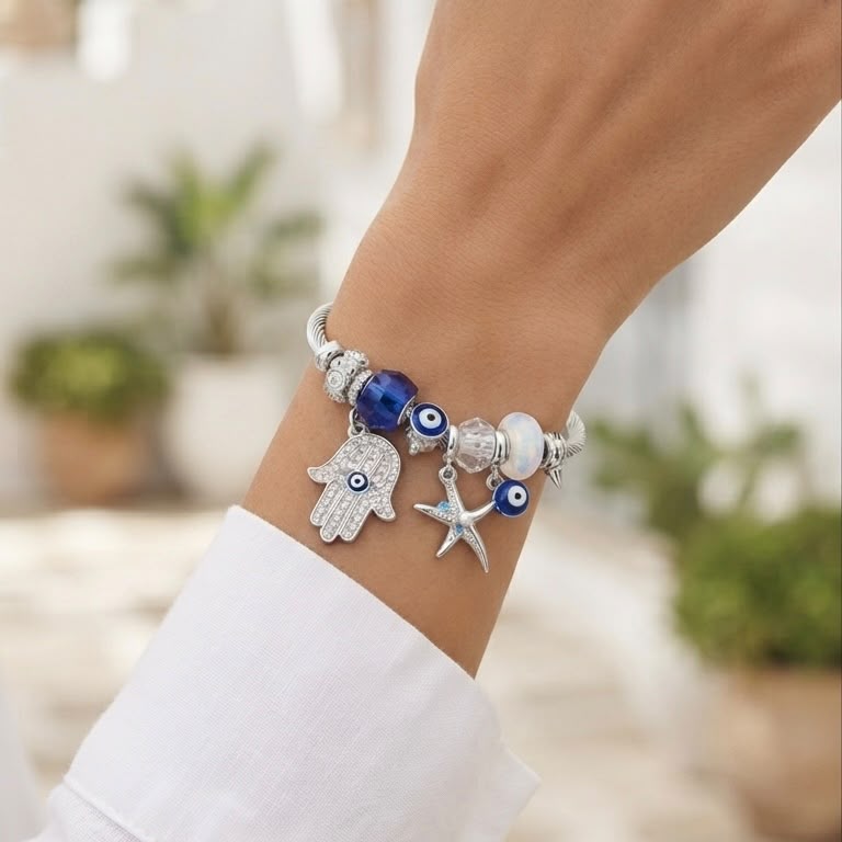 Pulsera Ojo Turco y Hamsa "Protección Celestial"